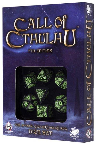 Q-Workshop: 7 Dice Set- Call Of Cthulhu: 7th edition Black/ Green 