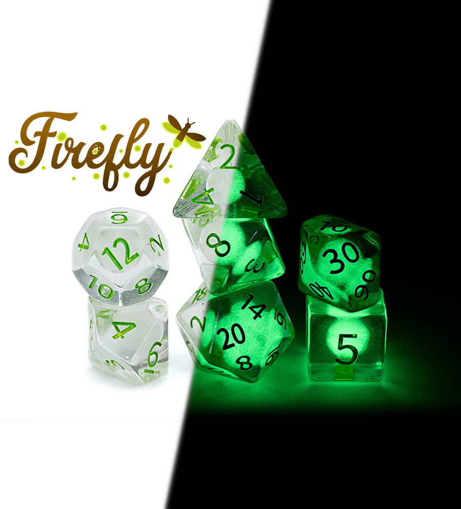 Radiant Glow in the Dark Dice: 7 Piece Polyhedral Set: Firefly 