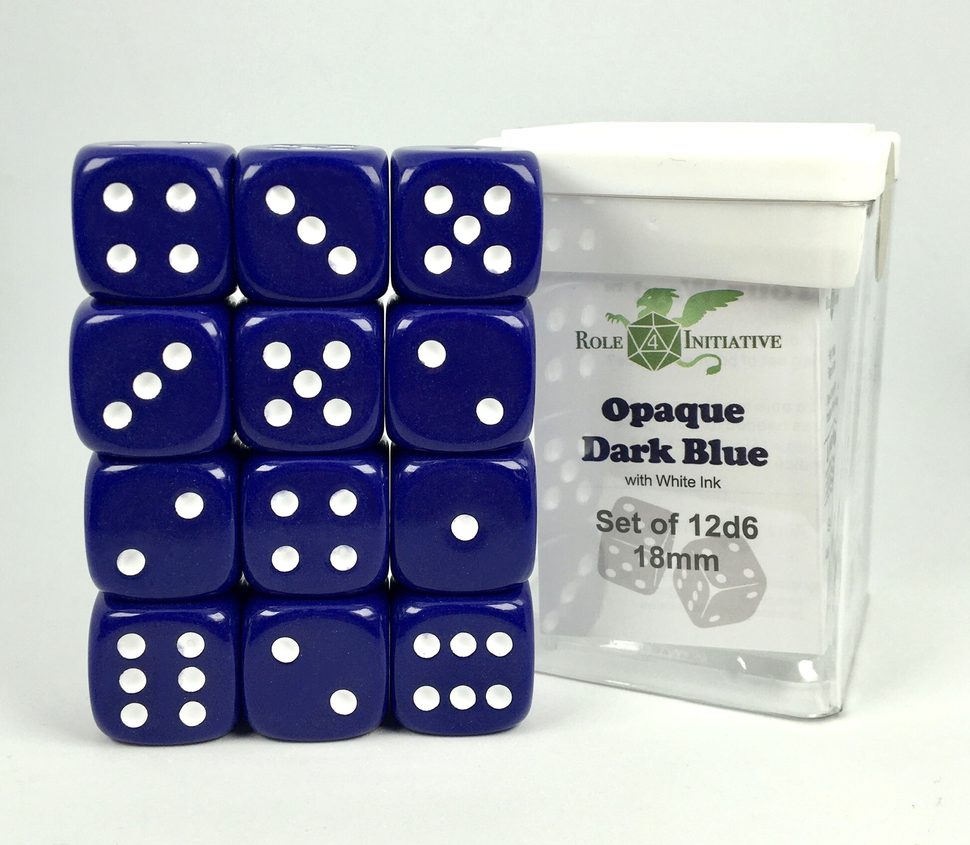 Role 4 Initiative: Dice Set: 12d6: Opaque Dark Blue and White (18mm) 