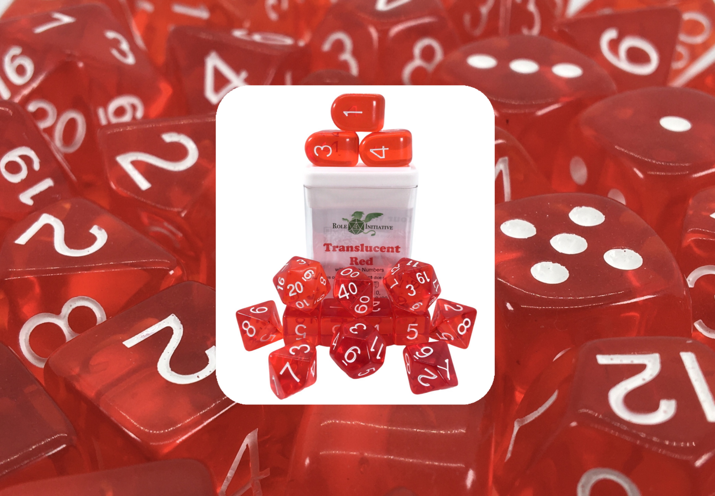 Role 4 Initiative: Polyhedral 15 Dice Set: TRANSLUCENT RED W/ WHITE ARCHD4 