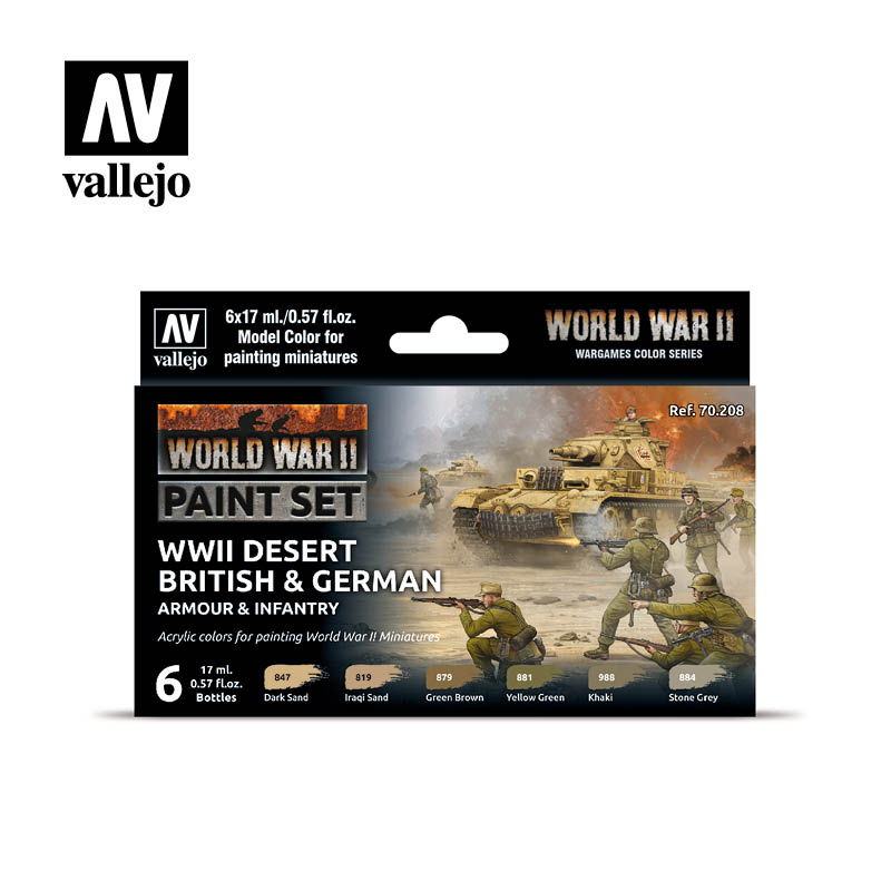 Vallejo Model Color Set: 70208: Desert British & German Armour & Infantry 
