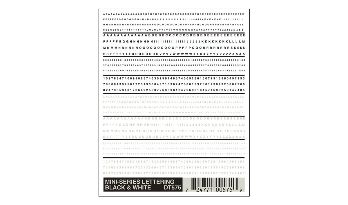 Woodland Scenics: Dry Transfer Decal - Mini-Series Lettering Black and White 