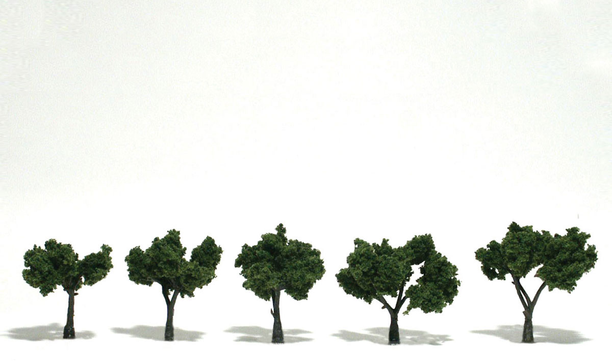 Woodland Scenics: Ready Made Realistic Trees: Medium Green- 5 Trees (1 1/4" - 2") 