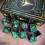 Elder Dice: Polyhedral 10 Die Set: Yellow Sign: Masked Purple with Green - INB-EDP-Y11 [850003463247]