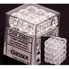 Chessex (23801): D6: 12mm: Translucent: Clear/White 