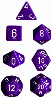 Chessex (25407): Polyhedral 7-Die Set: Opaque: Purple/White 