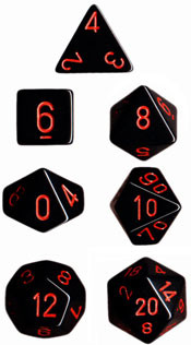 Chessex (25418): Polyhedral 7-Die Set: Opaque: Black/Red 