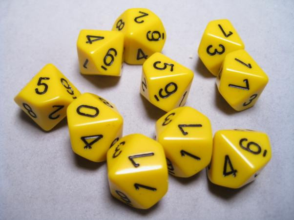 Chessex (26202): D10: Opaque: Yellow/Black 