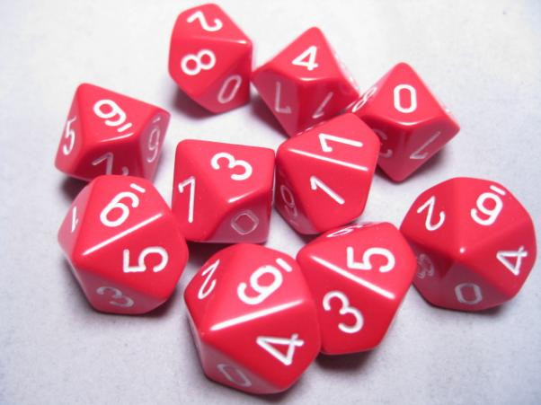 Chessex (26204): D10: Opaque: Red/White 