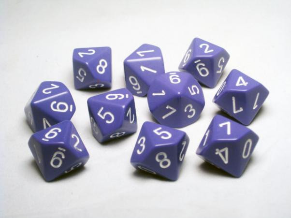 Chessex (26207): D10: Opaque: Purple/White 