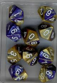 Chessex (26222): D10: Gemini: Blue Gold/White 