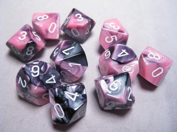 Chessex (26230): D10: Gemini: Black Pink/White 