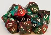 Chessex (26231): D10: Gemini: Green Red/White 