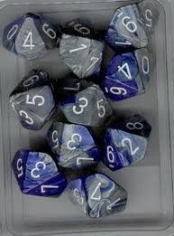Chessex (26223): D10: Gemini: Blue Steel/White 