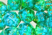Chessex (26238): D10: Gemini: Translucent Green Teal/Gold 