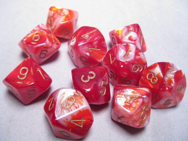 Chessex (26243): D10: Gemini: Red White/Gold 