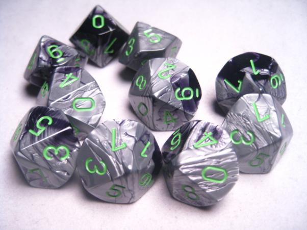 Chessex (26245): D10: Gemini: Black Grey/Green 
