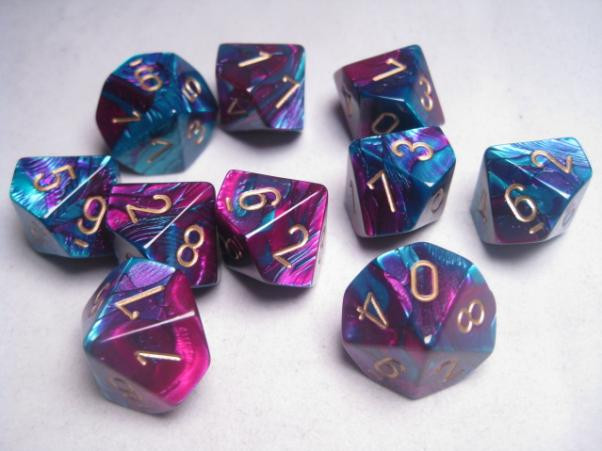 Chessex (26249): D10: Gemini: Purple Teal/Gold 