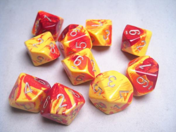 Chessex (26250): D10: Gemini: Red Yellow/Silver 