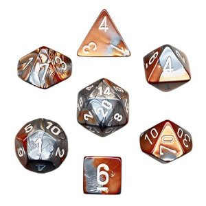 Chessex (26424): Polyhedral 7-Die Set: Gemini: Copper Steel/White 