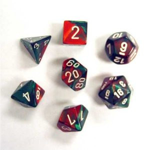 Chessex (26431): Polyhedral 7-Die Set: Gemini: Green Red/White 