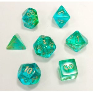 Chessex (26438): Polyhedral 7-Die Set: Gemini: Translucent Green Teal/Gold 
