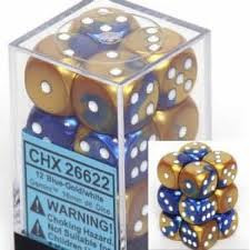 Chessex (26622): D6: 16mm: Gemini: Blue Gold/White 