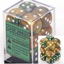 Chessex (26625): D6: 16mm: Gemini: Gold Green/White 