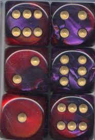Chessex (26626): D6: 16mm: Gemini: Purple Red/Gold 