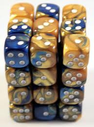 Chessex (26822): D6: 12mm: Gemini: Blue Gold/White 