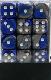Chessex (26823): D6: 12mm: Gemini: Blue Steel/White 