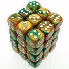 Chessex (26825): D6: 12mm: Gemini: Gold Green/White 