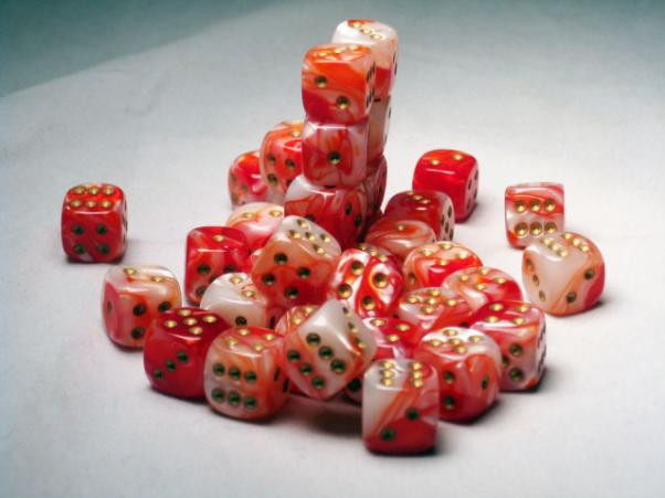 Chessex (26843): D6: 12mm: Gemini: Red White/Gold 