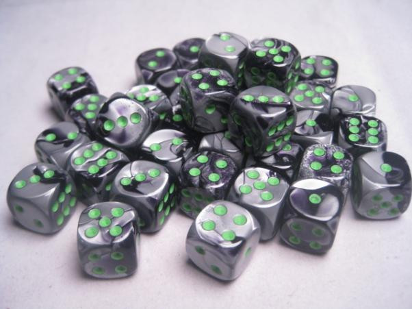 Chessex (26845): D6: 12mm: Gemini: Black Grey/Green 