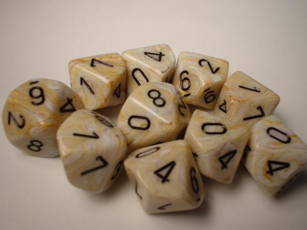 Chessex (27202): D10: Ivory/Black Marbleized 