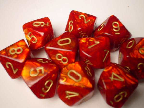 Chessex (27214): D10: Scarab: Scarlet/Gold 
