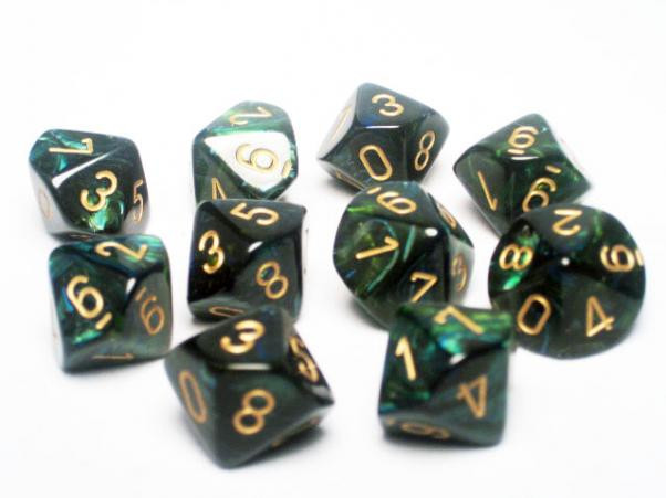 Chessex (27215): D10: Scarab: Jade/Gold 