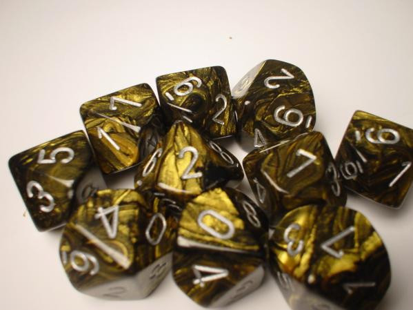Chessex (27218): D10: Leaf: Black Gold/Silver 
