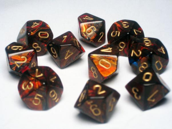 Chessex (27219): D10: Scarab: Blue Blood/Gold 