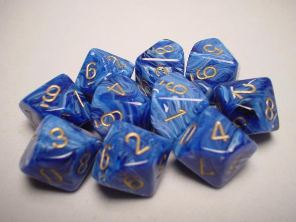 Chessex (27236): D10: Vortex: Blue/Gold 