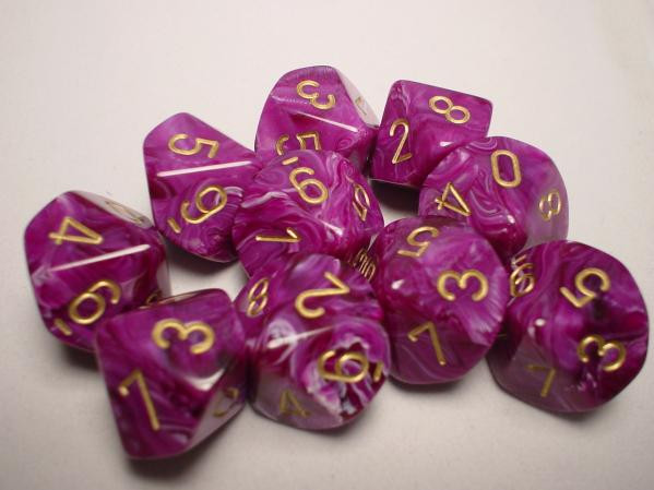 Chessex (27237): D10: Vortex: Purple/Gold 