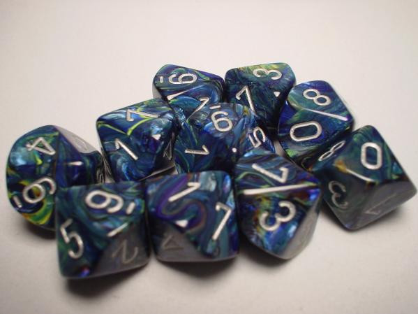 Chessex (27245): D10: Festive: Green/Silver 