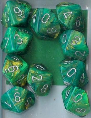 Chessex (27295): D10: Lustrous: Green/Silver 