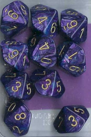 Chessex (27297): D10: Lustrous: Purple/Gold 