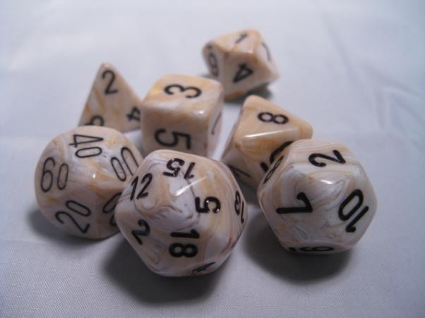 Chessex (27402): Polyhedral 7-Die Set: Marble: Ivory/Black 