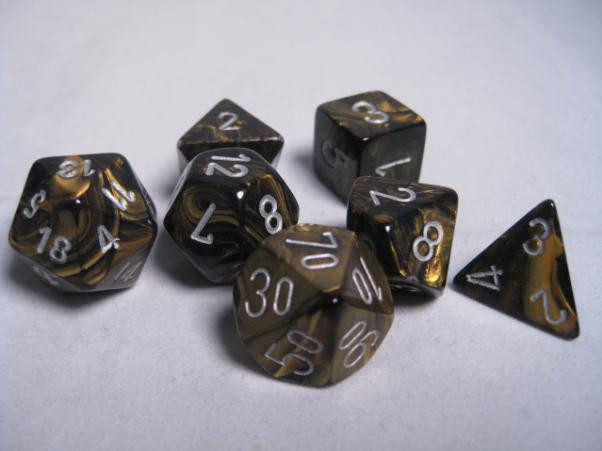 Chessex (27418): Polyhedral 7-Die Set: Leaf: Black Gold/Silver 