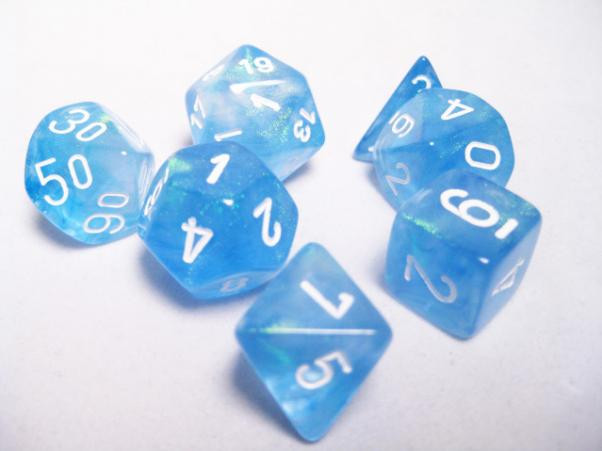 Chessex (27426): Polyhedral 7-Die Set: Borealis: Sky Blue/White 