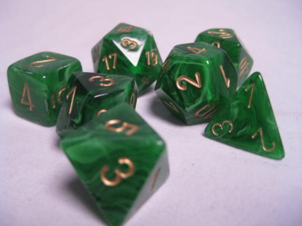Chessex (27435): Polyhedral 7-Die Set: Vortex: Green/Gold 