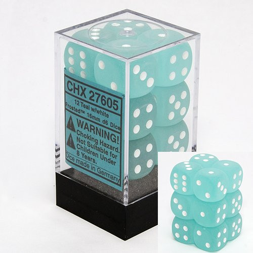 Chessex (27605): D6: 16mm: Frosted: Teal/White 