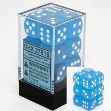 Chessex (27616): D6: 16mm: Frosted: Carribean Blue/White 